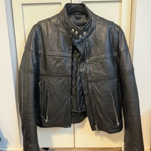 Barney’s Men’s Black Genuine Leather Racer Jacket